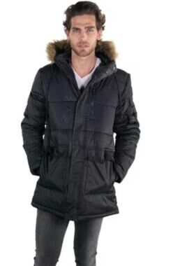 MEMBERS ONLY Sz Medium Mid Length Hooded Puffer Coat Parka Jacket Dark Gray